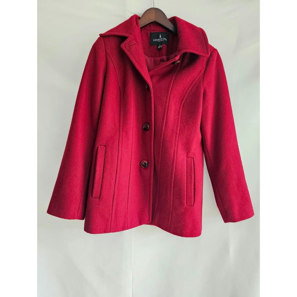 London Fog Red Wool Blend Peacoat Women’s Size S Button Front Lined Jacket